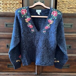 Vintage Tanner Sport Ramie Cotton mix floral v neck sweater in size L